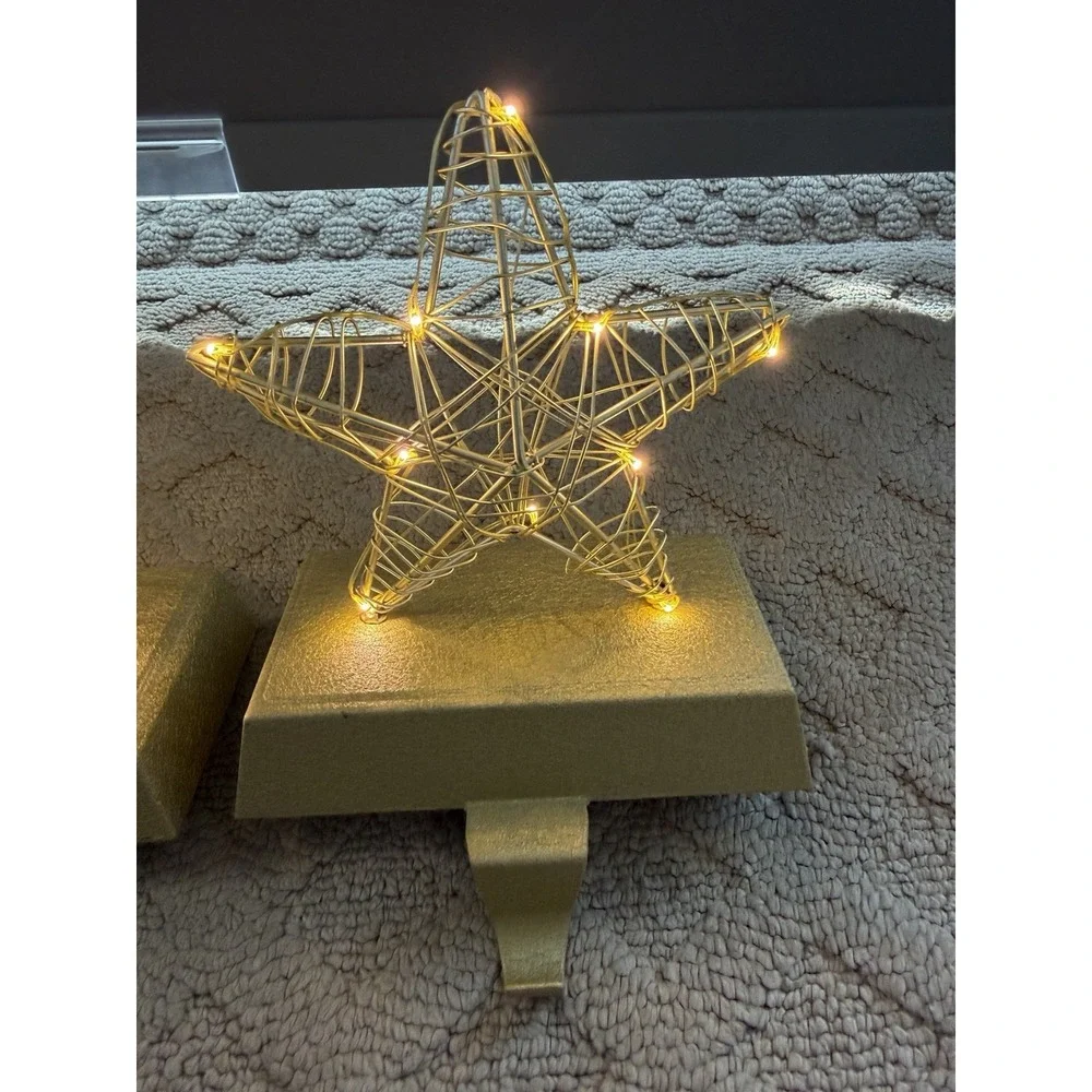 Gold LED Lighted‎ Wired Star Christmas Stocking Holder-set of 2